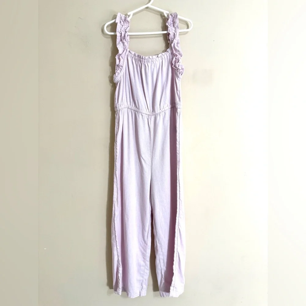 OLD NAVY Girls Wide‎ Leg Jumpsuit M (8) Wisteria Mist Ruffle Straps Cute